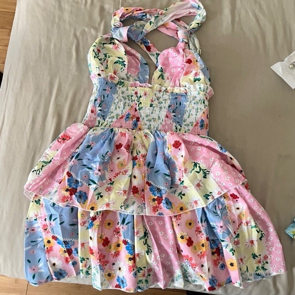 Multicolor Patchwork Boho Retro Floral Print Camb… - image 8